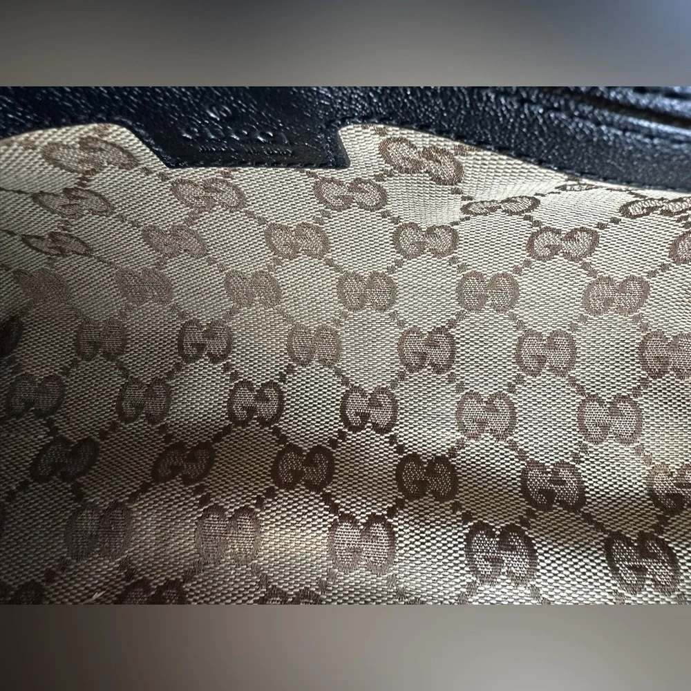 Authentic Gucci Double G Men’s Black Football Bag with Brown Monogram Interior